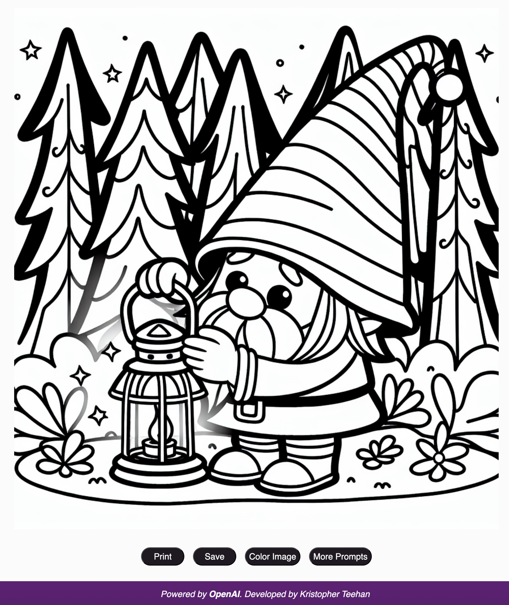 Coloring Sheet of a Forest Gnome